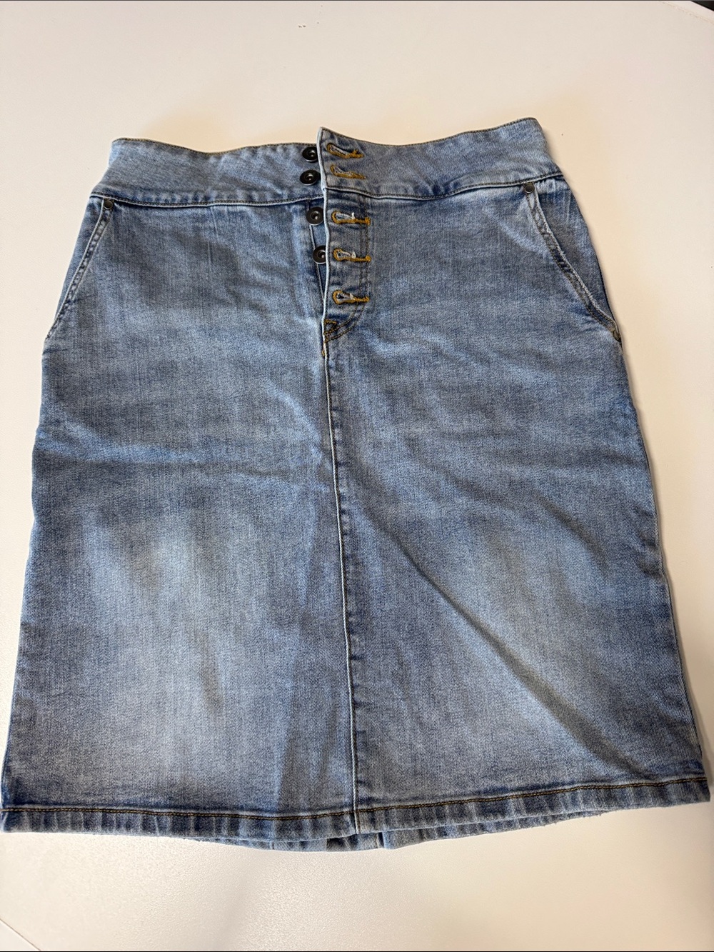 Prana Light Blue Denim Midi Skirt